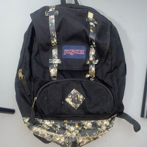 JanSport Black Backpack with Floral Accents
